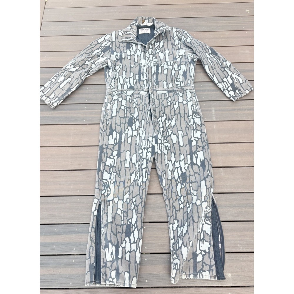 Vintage USA Walls Blizzard Pruf Insulated Coveralls SZ XL Treebark Camo Hunting